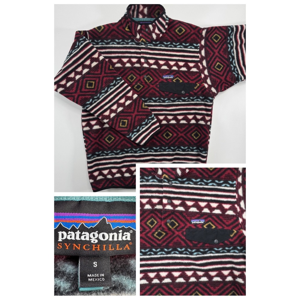 PATAGONIA Synchilla Snap-T Pullover Mens Small Saltillo Print Cinder Red
